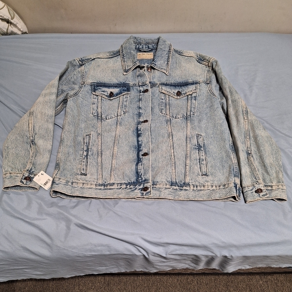 Free People Denim Jacket in a men's large. NWT. Distressed,Punk,Grunge, Rockstar